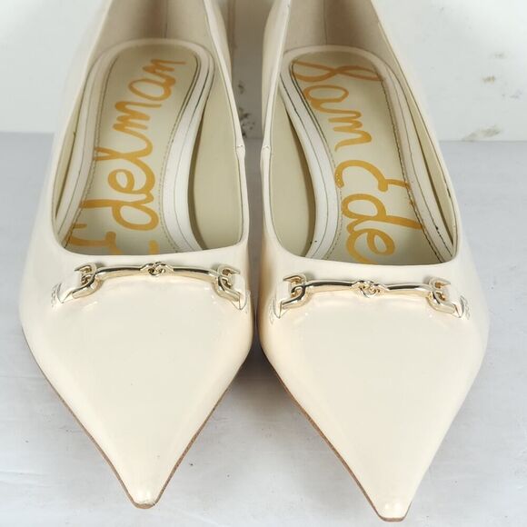 Sam Edelman Women's Kaya US7 Off White Leather Pointed Toe Kitten Heel Pump - Picture 5 of 16